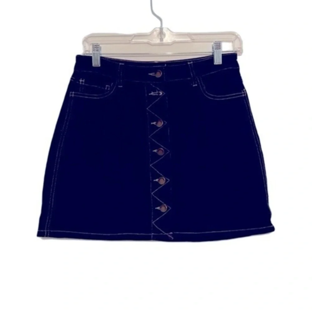 Life in Progress Super Dark Blue Denim Button Up Mini Skirt​